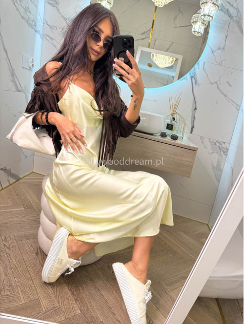 Sukienka maxi satynowa DAGMARA pastelowy żółty 36 - photo #12