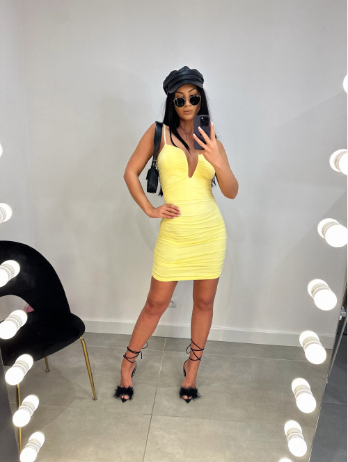 Sukienka mini drapowana z wycięciem na dekolcie Olivia żółta 19 - photo #17