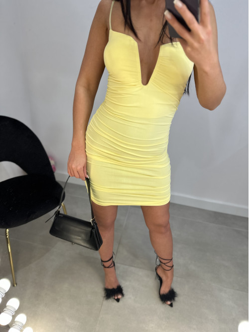 Sukienka mini drapowana z wycięciem na dekolcie Olivia żółta 19 - photo #25