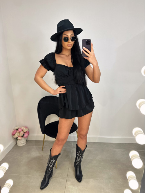 Sukienko-kombinezon na krótki rękaw z falbanami GIRLS czarny 26 - photo #16