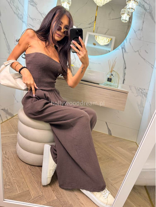 Kombinezon muślinowy z szerokimi spodniami DOLLARY brązowy 19 - photo #11