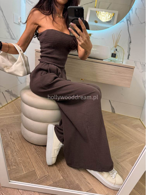 Kombinezon muślinowy z szerokimi spodniami DOLLARY brązowy 19 - photo #14