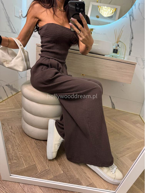 Kombinezon muślinowy z szerokimi spodniami DOLLARY brązowy 19 - photo #15