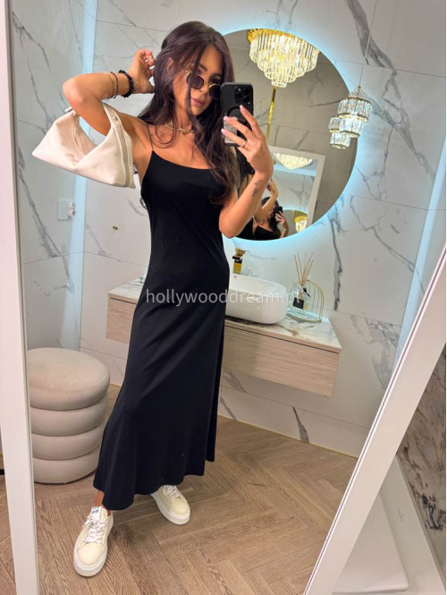 Sukienka maxi na cienkich ramiączkach ANGELINA czarna 06 - photo #1