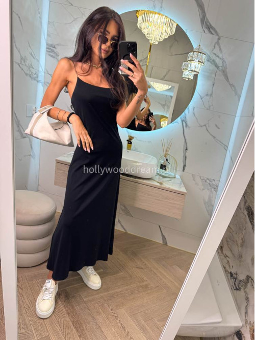 Sukienka maxi na cienkich ramiączkach ANGELINA czarna 06 - photo #4