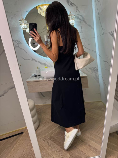 Sukienka maxi na cienkich ramiączkach ANGELINA czarna 06 - photo #8