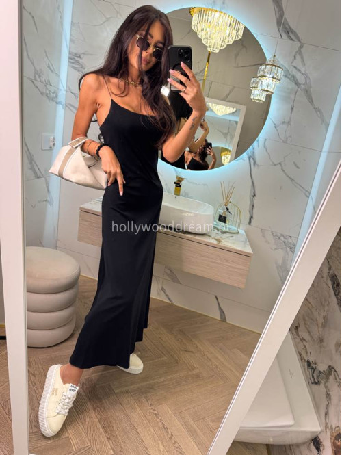 Sukienka maxi na cienkich ramiączkach ANGELINA czarna 06 - photo #11