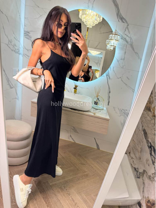 Sukienka maxi na cienkich ramiączkach ANGELINA czarna 06 - photo #13