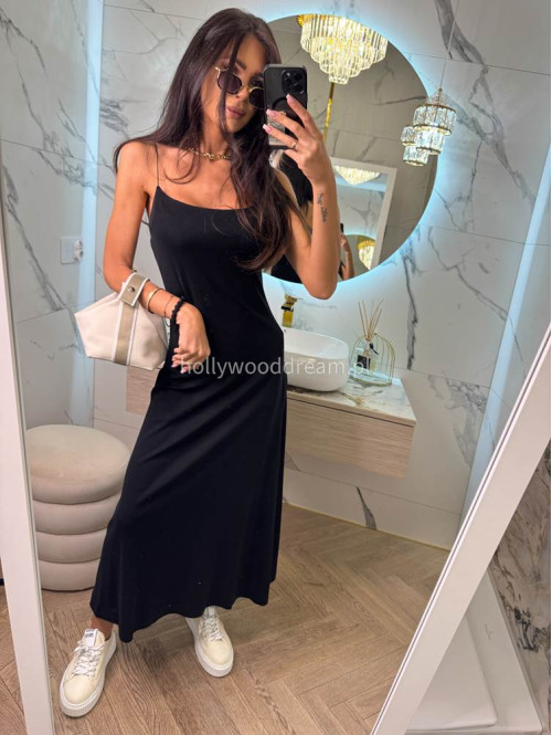 Sukienka maxi na cienkich ramiączkach ANGELINA czarna 06 - photo #14