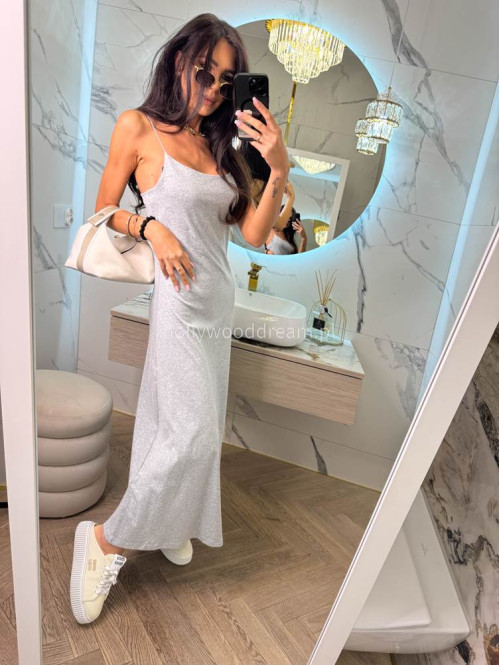Sukienka maxi na cienkich ramiączkach ANGELINA szara 06 - photo #3