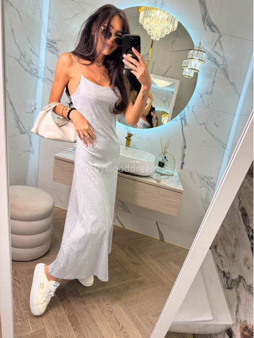 Sukienka maxi na cienkich ramiączkach ANGELINA szara 06 - photo #4