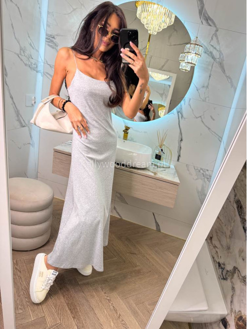Sukienka maxi na cienkich ramiączkach ANGELINA szara 06 - photo #5