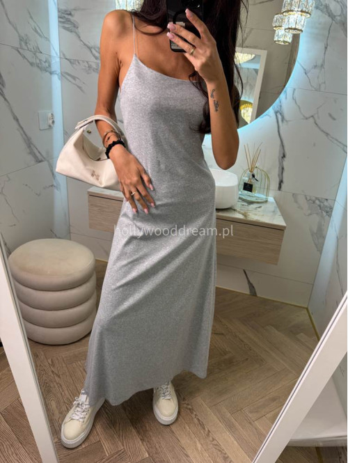 Sukienka maxi na cienkich ramiączkach ANGELINA szara 06 - photo #6