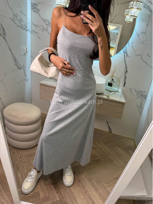 Sukienka maxi na cienkich ramiączkach ANGELINA szara 06 - photo #7