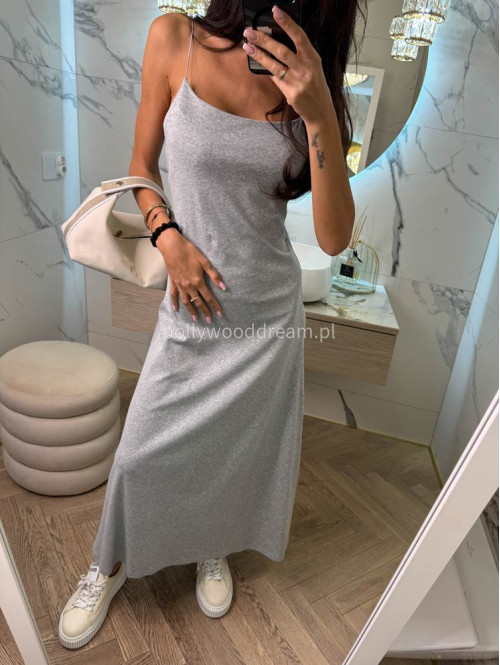 Sukienka maxi na cienkich ramiączkach ANGELINA szara 06 - photo #8