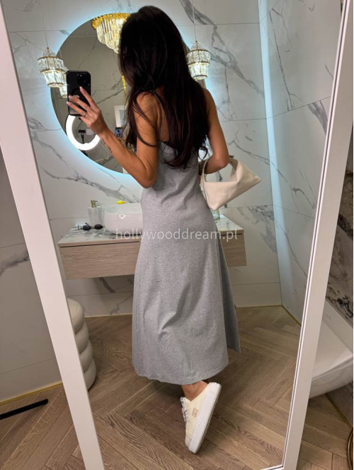 Sukienka maxi na cienkich ramiączkach ANGELINA szara 06 - photo #9