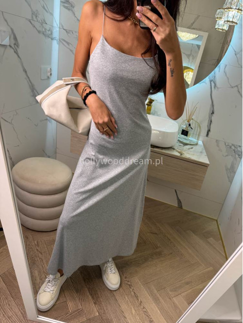 Sukienka maxi na cienkich ramiączkach ANGELINA szara 06 - photo #10
