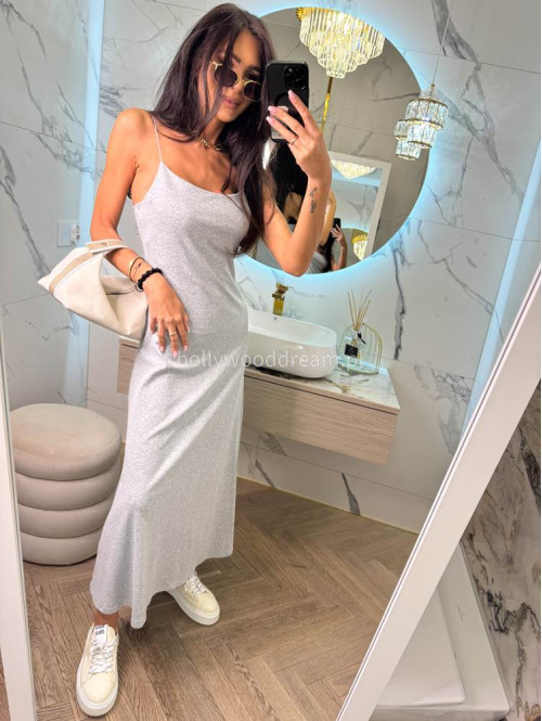 Sukienka maxi na cienkich ramiączkach ANGELINA szara 06 - photo #12