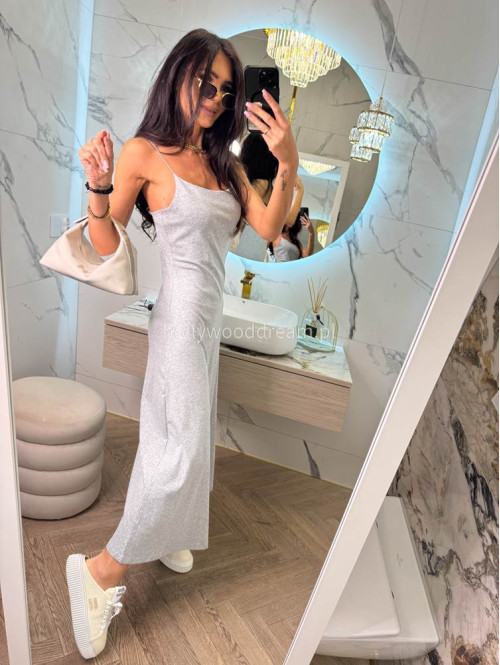 Sukienka maxi na cienkich ramiączkach ANGELINA szara 06 - photo #13