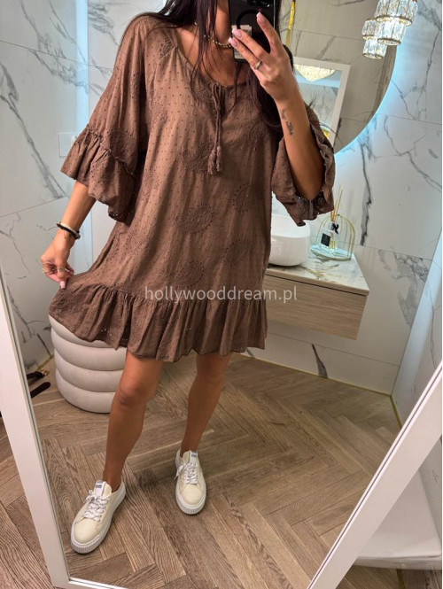 Sukienka ażurowa we wzory POLINA brązowa 02 - photo #5