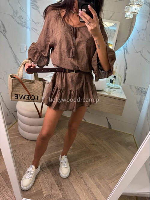 Sukienka ażurowa we wzory POLINA brązowa 02 - photo #9