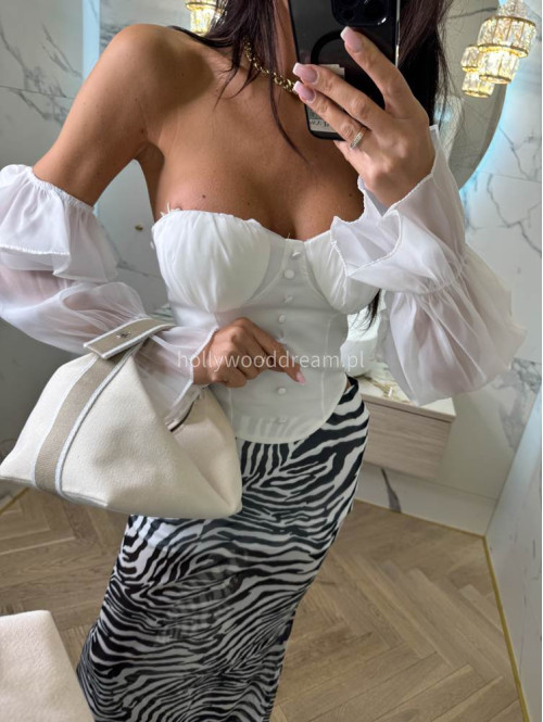 Spódnica maxi siateczkowa w print zebry z wiskozą ANIMALS biało-czarna 25 - photo #24