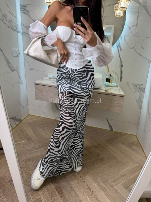 Spódnica maxi siateczkowa w print zebry z wiskozą ANIMALS biało-czarna 25 - photo #26