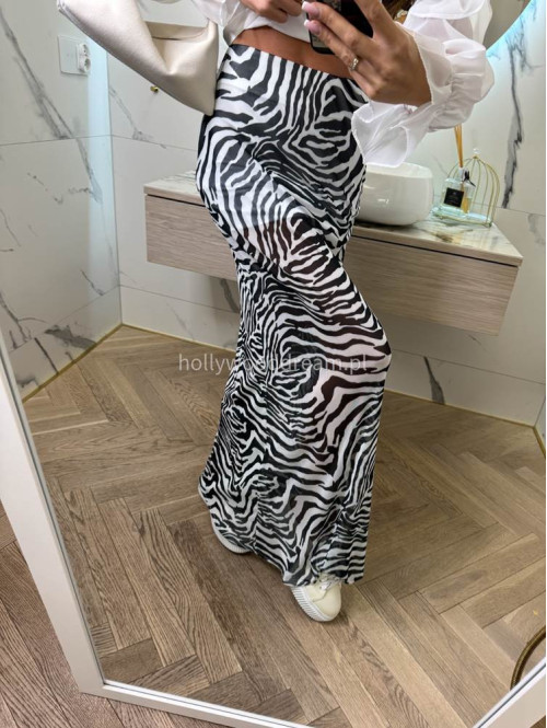 Spódnica maxi siateczkowa w print zebry z wiskozą ANIMALS biało-czarna 25 - photo #30