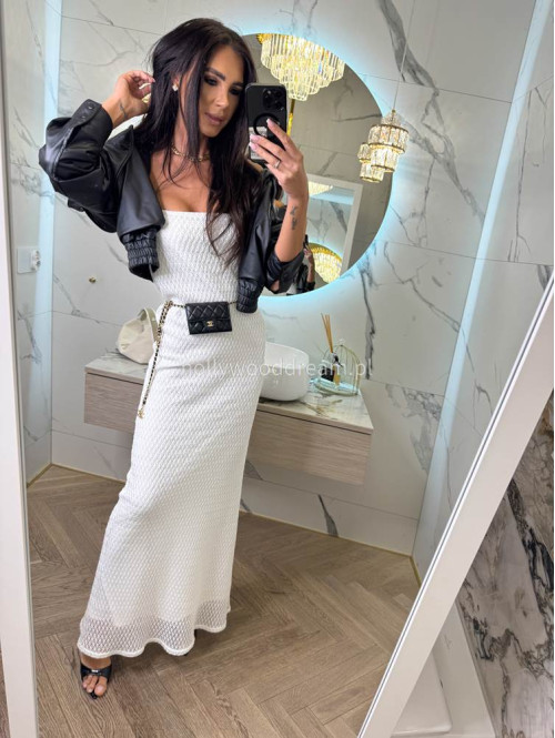 Sukienka maxi szydełkowa bez ramiączek z bawełną MAGDALENA kremowa 25 - photo #1