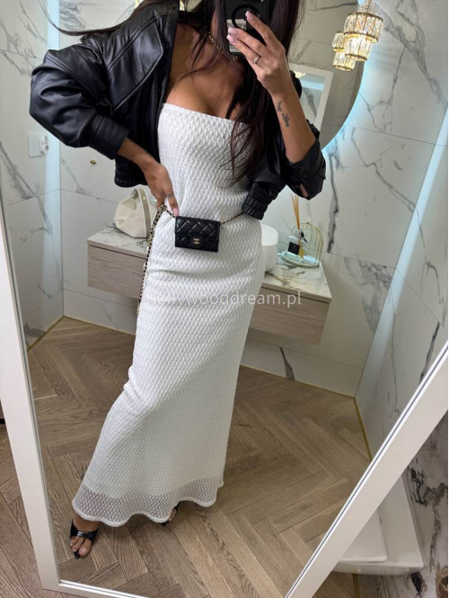 Sukienka maxi szydełkowa bez ramiączek z bawełną MAGDALENA kremowa 25 - photo #8