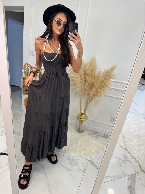 Sukienka maxi z dekoltem bandeau CASABLANCA czekoladowa 17