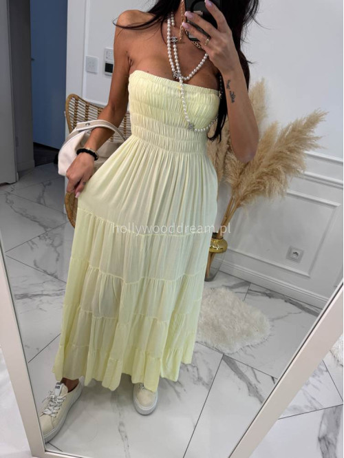 Sukienka maxi z dekoltem bandeau CASABLANCA żółta 17 - photo #5