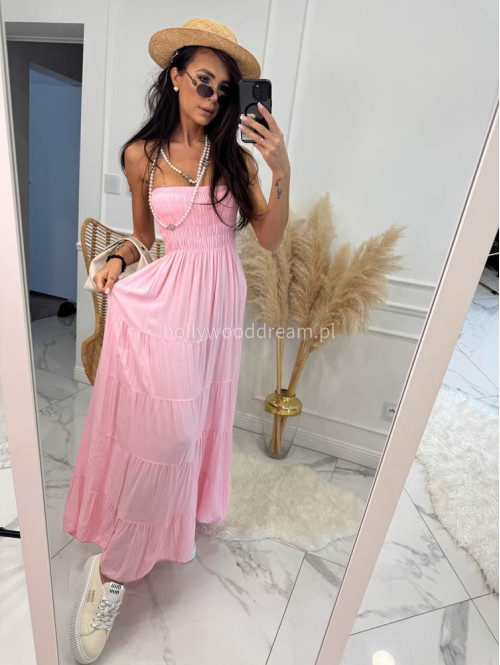 Sukienka maxi z dekoltem bandeau CASABLANCA różowa 17 - photo #1