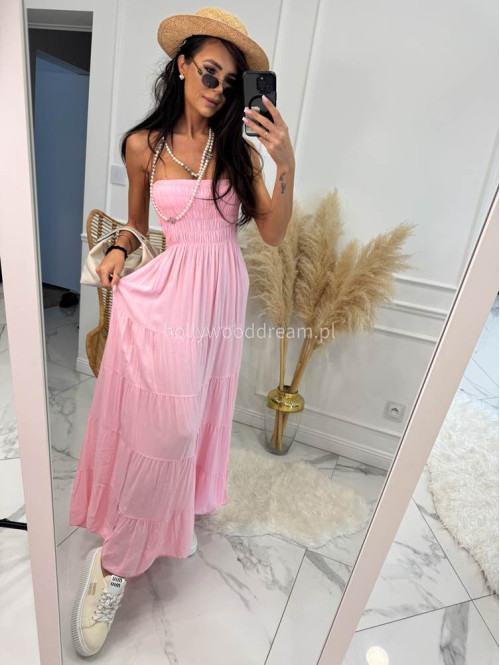 Sukienka maxi z dekoltem bandeau CASABLANCA różowa 17 - photo #3