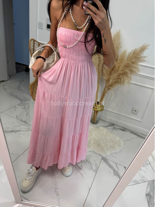 Sukienka maxi z dekoltem bandeau CASABLANCA różowa 17 - photo #5