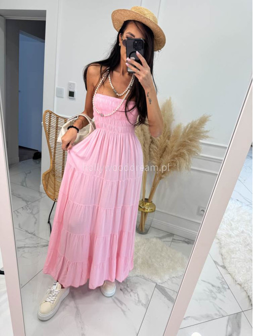 Sukienka maxi z dekoltem bandeau CASABLANCA różowa 17 - photo #6