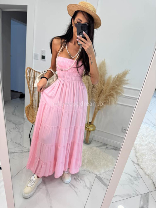 Sukienka maxi z dekoltem bandeau CASABLANCA różowa 17 - photo #7