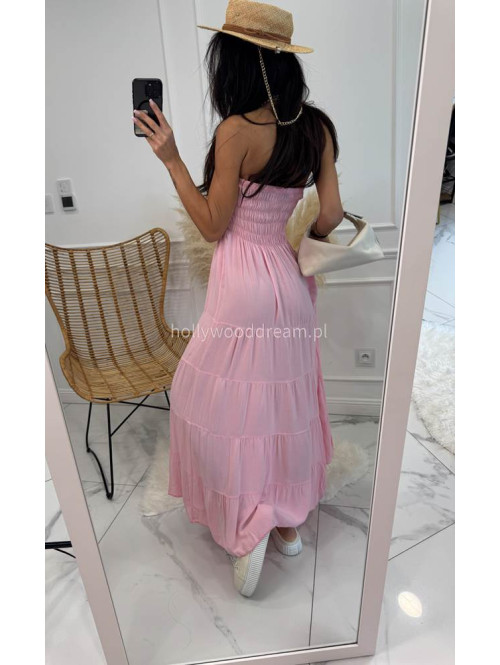 Sukienka maxi z dekoltem bandeau CASABLANCA różowa 17 - photo #8