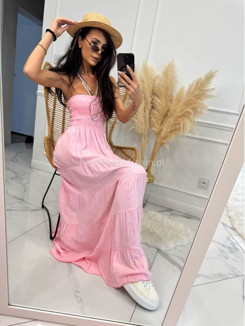 Sukienka maxi z dekoltem bandeau CASABLANCA różowa 17 - photo #10