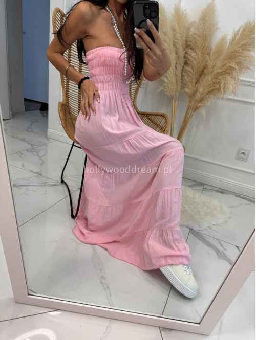 Sukienka maxi z dekoltem bandeau CASABLANCA różowa 17 - photo #11