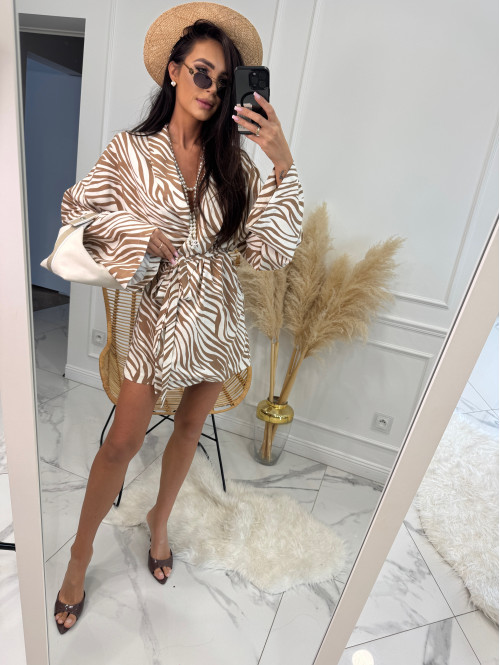 Komplet kimono z paskiem+ spodenki z lnem, wiskozą i bawełną PATRYK zebra drobna beżowa 161