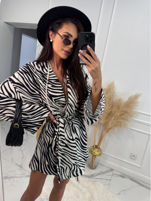 Komplet kimono z paskiem+ spodenki z lnem, wiskozą i bawełną PATRYK zebra drobna czarna 161