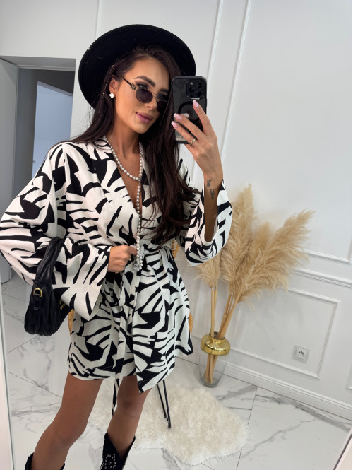 Komplet kimono z paskiem+ spodenki z lnem, wiskozą i bawełną PATRYK zebra duża czarna 161