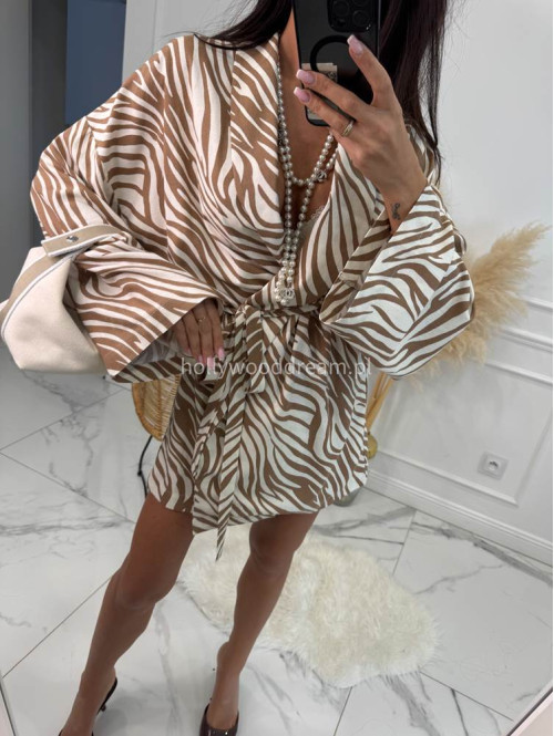 Komplet kimono z paskiem+ spodenki z lnem, wiskozą i bawełną PATRYK zebra drobna beżowa 161 - photo #6