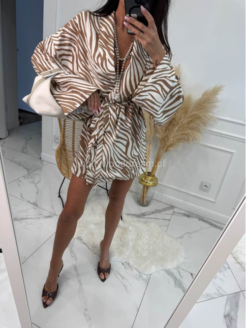 Komplet kimono z paskiem+ spodenki z lnem, wiskozą i bawełną PATRYK zebra drobna beżowa 161 - photo #7