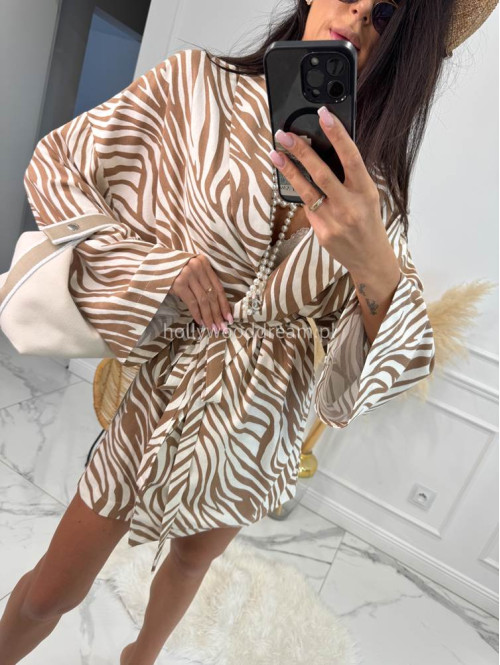 Komplet kimono z paskiem+ spodenki z lnem, wiskozą i bawełną PATRYK zebra drobna beżowa 161 - photo #10