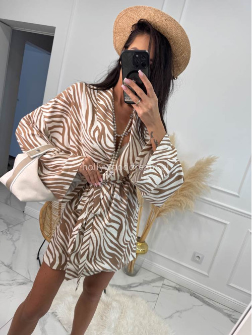 Komplet kimono z paskiem+ spodenki z lnem, wiskozą i bawełną PATRYK zebra drobna beżowa 161 - photo #11
