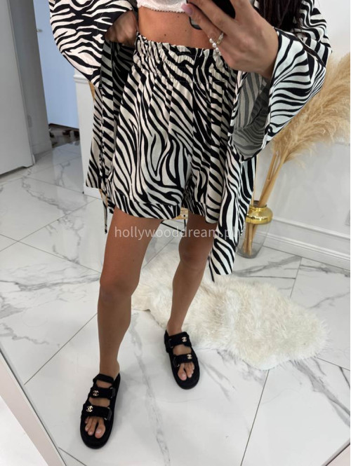 Komplet kimono z paskiem+ spodenki z lnem, wiskozą i bawełną PATRYK zebra drobna czarna 161 - photo #1