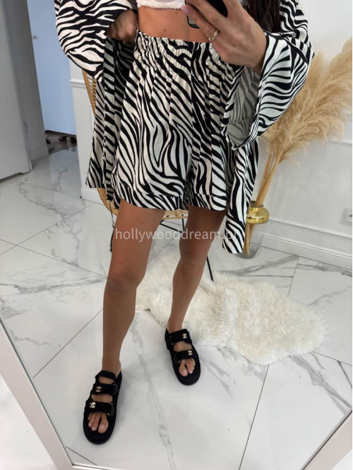 Komplet kimono z paskiem+ spodenki z lnem, wiskozą i bawełną PATRYK zebra drobna czarna 161 - photo #2