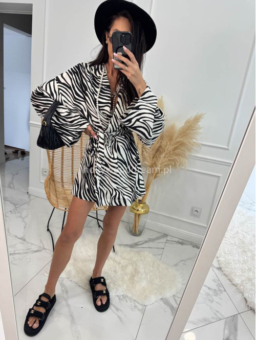 Komplet kimono z paskiem+ spodenki z lnem, wiskozą i bawełną PATRYK zebra drobna czarna 161 - photo #6
